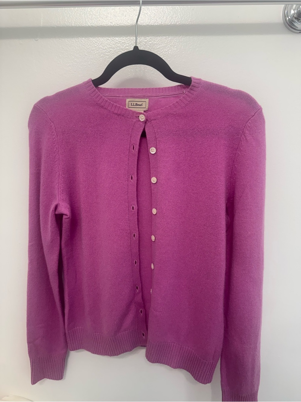 L.L. Bean Women's Bright Fuchsia Crewneck Button Cardigan